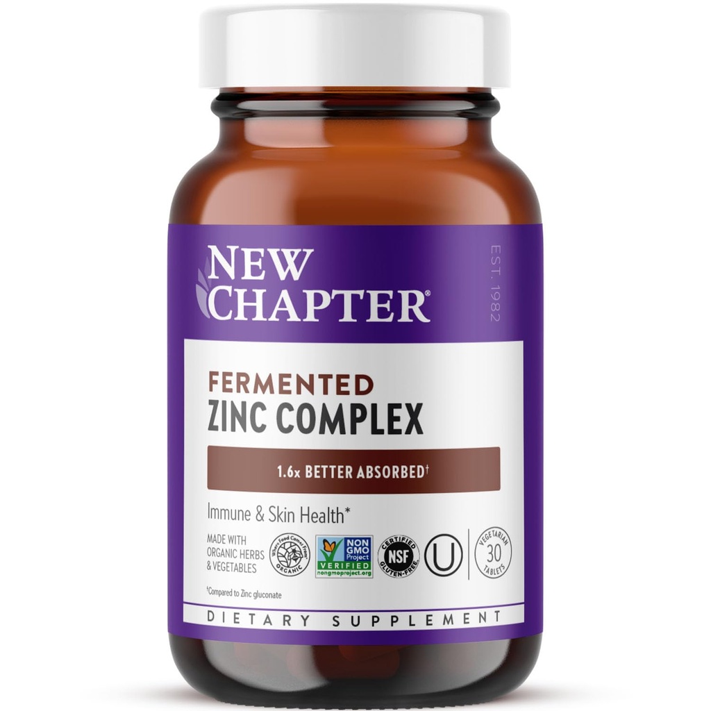 Neue Kapitel Zink-Ergänzung, Fermented Zinc Complex, ONE Täglich für Immununterstützung + Hautgesundheit, Mineral-Balancing Formel Reich an Kupfer, einfach zu Swallow & Digest, 30 Zähler (1 Monat Versorgung)