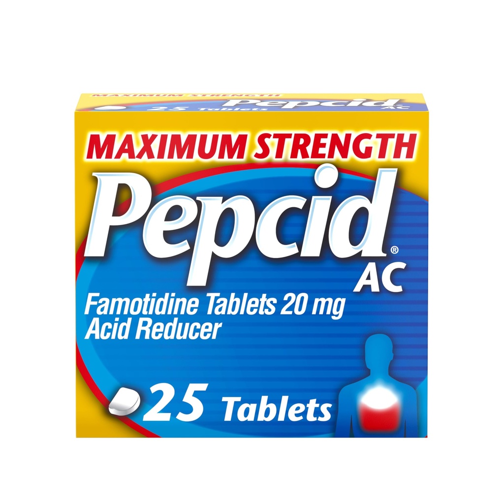 Pepcid AC maximale Stärke Sodbrennen Relief Tabletten, OTC Medizin verhindert und entlastet Sodbrennen & Säure Reflux Durch Säure Verdauung, 20mg Famotidin Säure Reducer, Fast-Acting, 25 ct