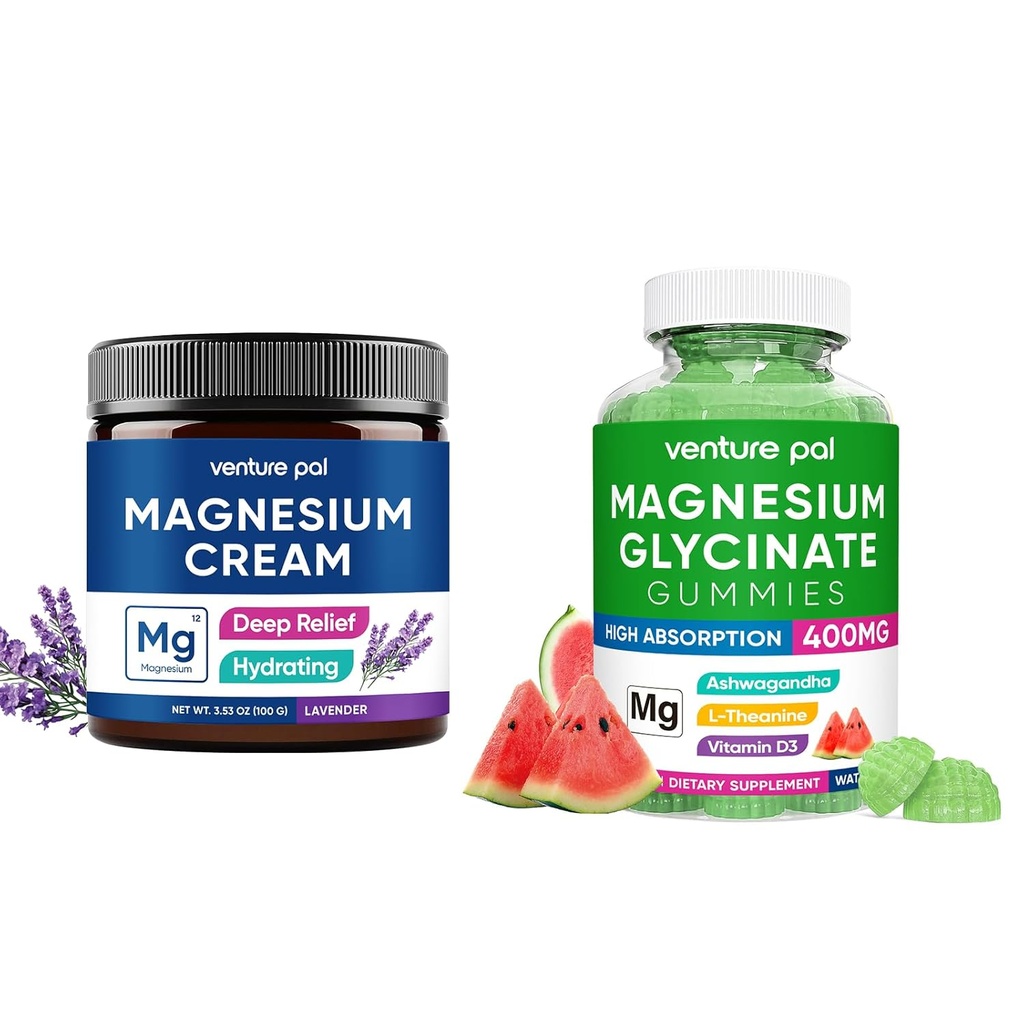 Venture Pal Moisturizing Magnesium Lotion,Magnesium Glycinate Gummies 400mg mit Ashwagandha
