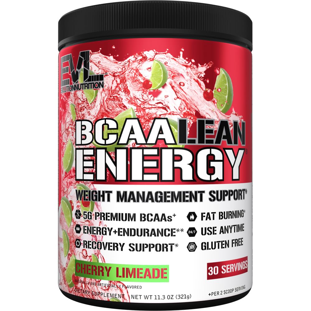 EVL BCAA Lean Energy Powder - Pre Workout Green Tea Fat Burner Unterstützung mit BCAAs Aminosäuren und Clean Energizers - Post Workout Recovery Drink für Lean Muscle Recovery - Cherry Limeade