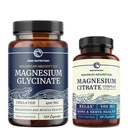 Magnesium Glycinat 400mg (120ct) & Magnesium Citrat 500 MG (60ct) | Hohe Absorption, ruhig, Entspannung, Verdauung & Muskelunterstützung | Non-GMO Vitamin und Mineral Bundle