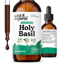 Wild & Organic Holy Basil Leaf Tincture - Relaxation, Beruhigung, Stimmungsunterstützung - Tulsi Holy Basil Supplement - Vegan, Zucker & Alkoholfreie Kräuterextrakt Tropfen - 2 fl oz