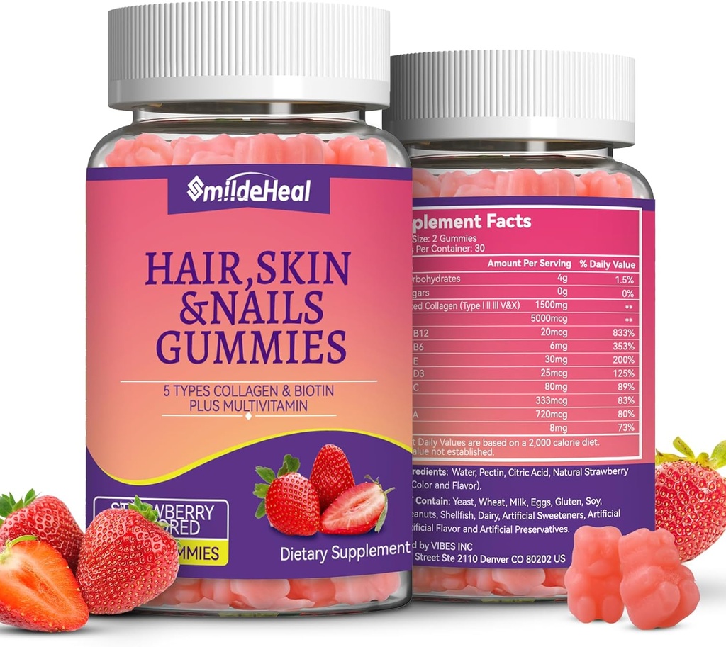 2 Pack Haar Haut und Nägel Gummi mit Biotin Collagen Vitamine für Frauen - Unterstützt gesundes Haar, Haut und Nägel - 120 Count