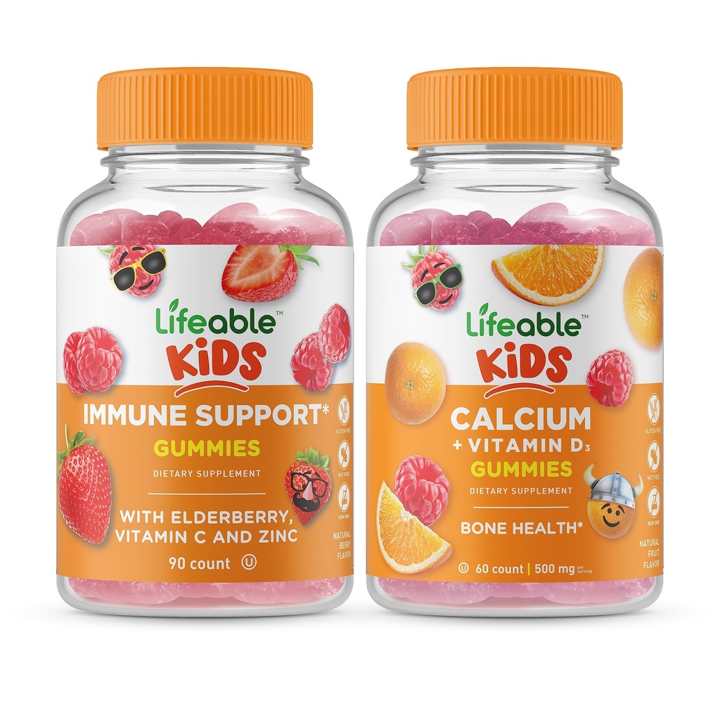 Lebendige Immununterstützung Kinder + Kalzium mit Vitamin D Kinder, Gummie Bundle - Große Verkostung, Vitamin-Ergänzung, Glutenfrei, GMO frei, Kaugummi