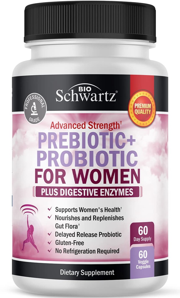 Präbiotika und Probiotika für Frauen - mit schwarzem Cohosh und rotem Klee für Gut, Vaginal und Immune Health Support, Whole Food Digestive Enzymes Capsules, Lactobacillus Probiotic Supplement, 60 Count