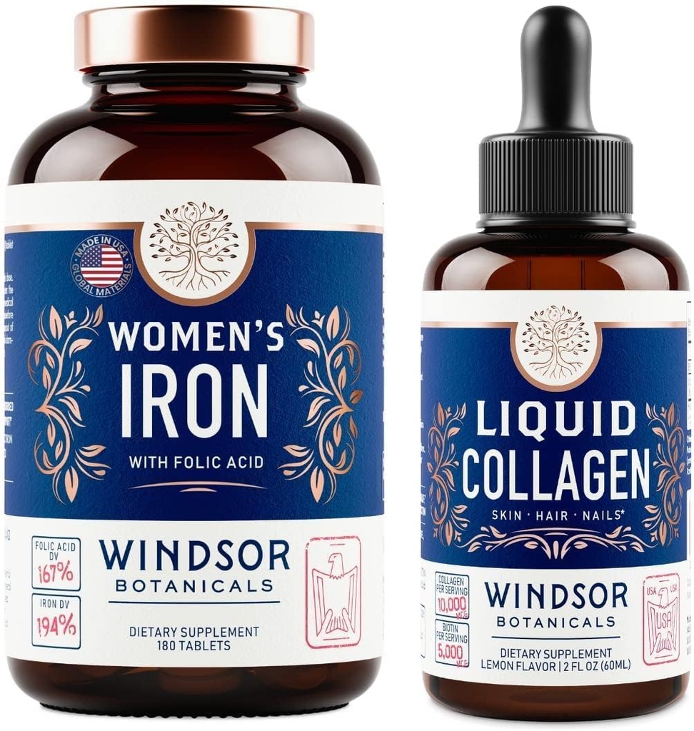 BOTANICAUX WINDSOR Collagène liquide et fer pour les femmes Beaty et Wellness Bundle