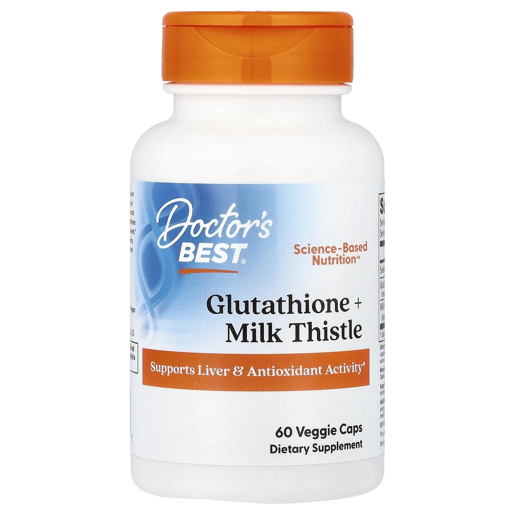 Beste Glutathione + Milchdistel, unterstützt Leber- & Antioxidante Aktivität, Non-GMO, Glutenfrei, Sojafrei, Vegan 60 Veggie Caps