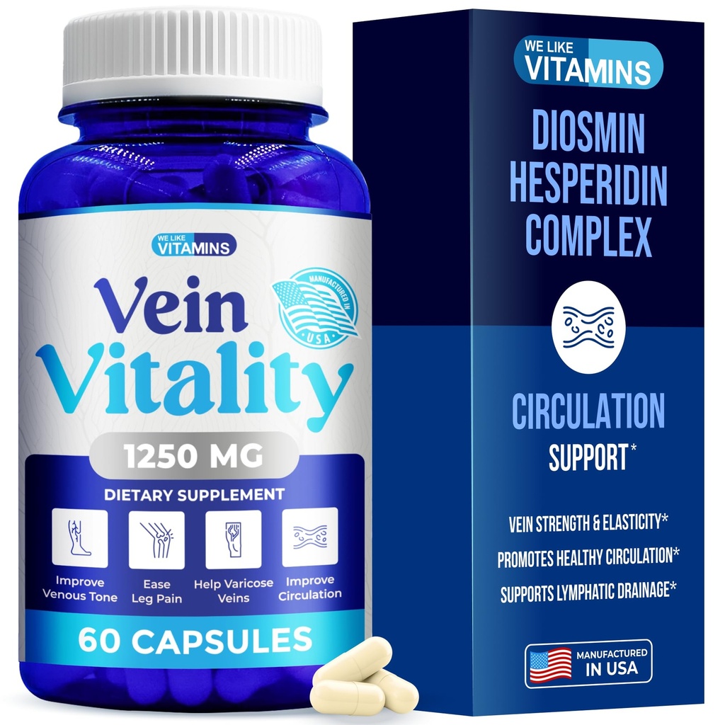 Wir mögen Vitamine Vein Vitalität 1250mg Diosmin Hesperidin-Komplex für Varikose-Veins-Behandlung, Rosskastanie, Metzger Broom, Bioflavonoide - Unterstützt Blutzirkulation für Leg Veins- 60 Kapseln