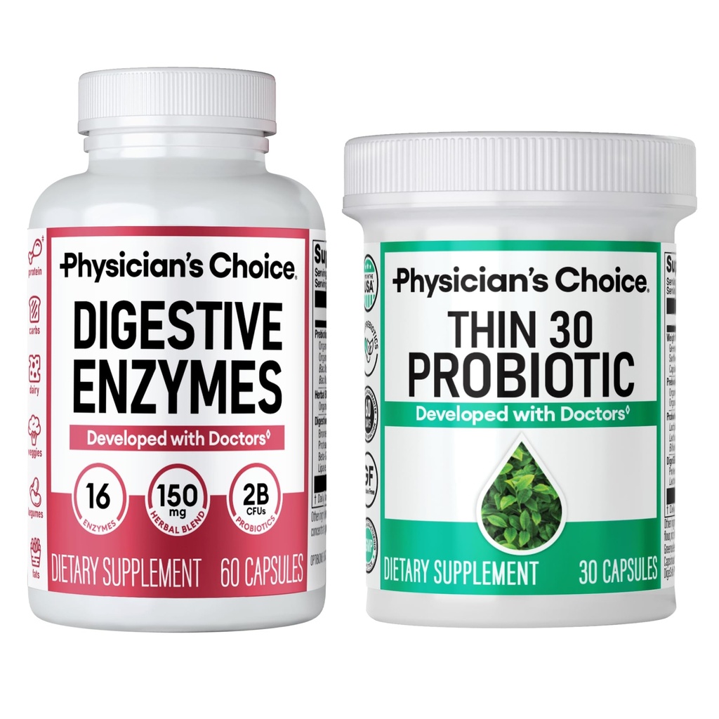 CHOIX du médecin - Beat Bloat + Support Ensemble de gestion du poids: Enzymes digestifs + Thin-30 Probiotique