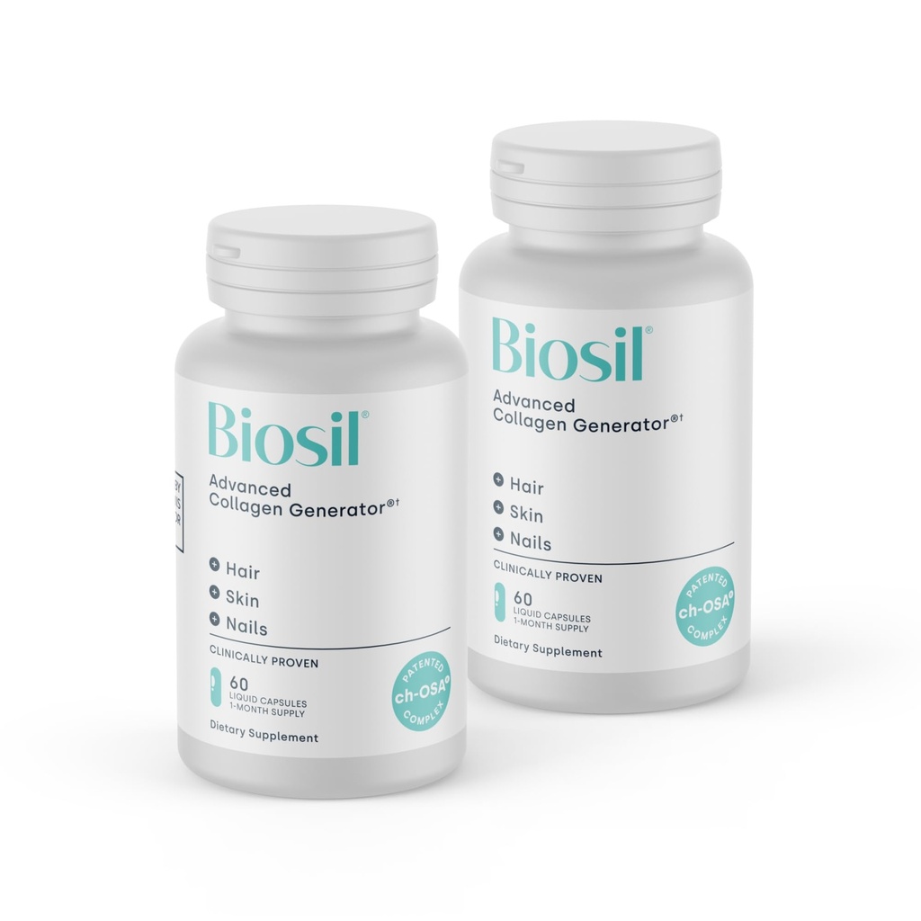 Supplément de rappel de collagène biosil - 60 capsules liquides, pack de 2 - Activateur breveté ch-OSA pour la peau, les cheveux, les ongles et les articulations - Supporte la production naturelle - 60 jours d'approvisionnement