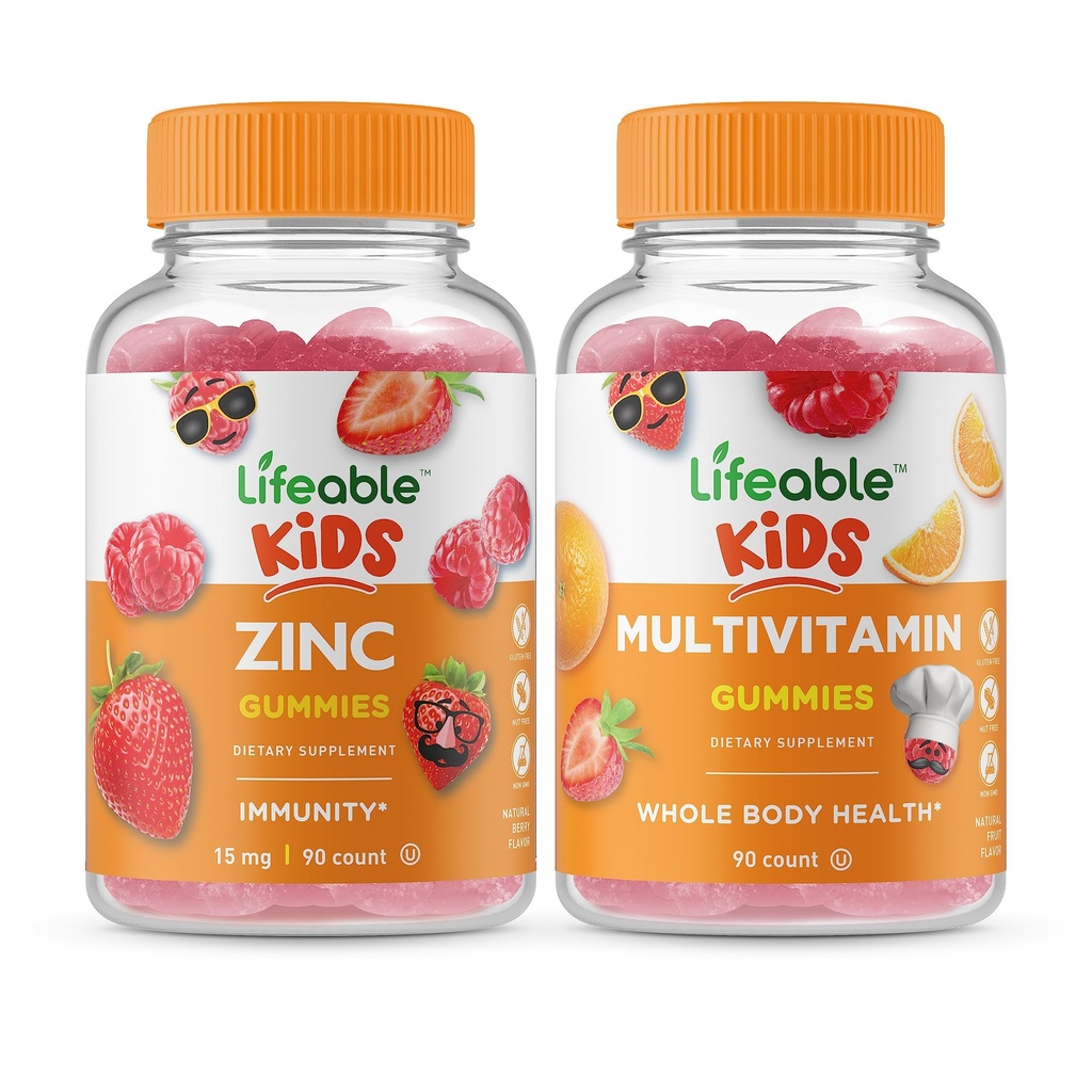 Lebensfähige Zink Kids + Multivitamin Kids, Gummie Bundle - Große Verkostung, Vitamin-Ergänzung, Glutenfrei, GMO frei, Kaugummi
