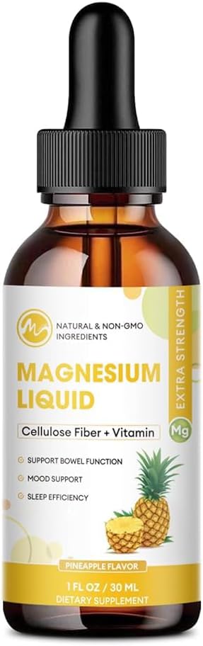 M inch Magnesium Glycinat Flüssigkeit, hohe Absorption Magnesium Flüssigkeitstropfen mit Cellulosefaser, Bromelain, Vitamin B6, C, D, Zink, Magnesium Ergänzung für Kinder und Erwachsene, Ananas Flavor, 1 Packung