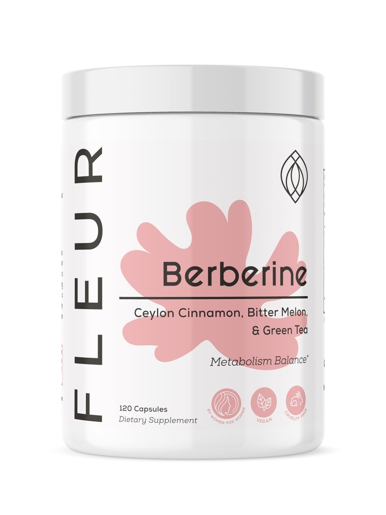 FLEUR Berberine HCL avec cannelle biologique, mélône amère et extrait de thé vert, soutient le coeur, le système digestif et immunitaire, le soutien de la vitalité pour les hommes et les femmes, non OGM et végétalien, 120 capsules