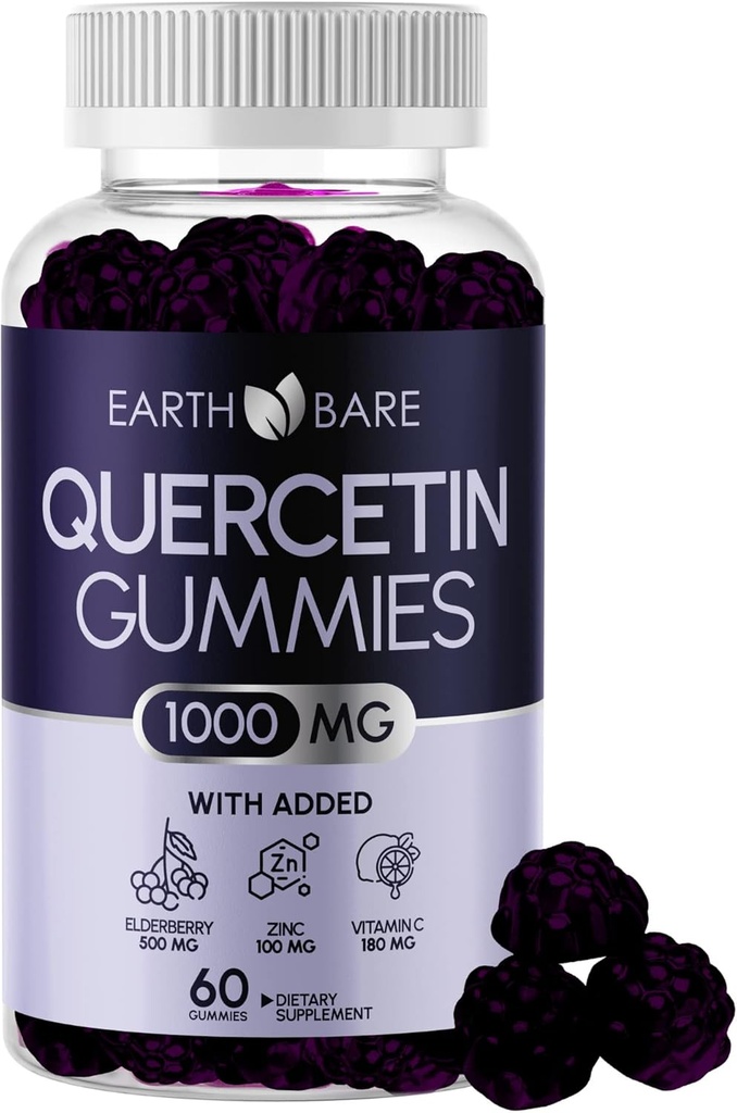 Quercetin Gummie mit Elderberry, Zink & Vitamin C – Immununterstützungsergänzung – Antioxidant & Seasonal Wellness – Vegan, Non-GMO, Natural Berry Flavor – 60 Gummies