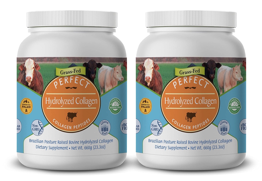 Suppléments parfaits – Poudre de collagène hydrolysée parfaite – 660g – Tous les collagènes naturels - Pâture brésilienne relevée - favorise une peau saine – 2 packs
