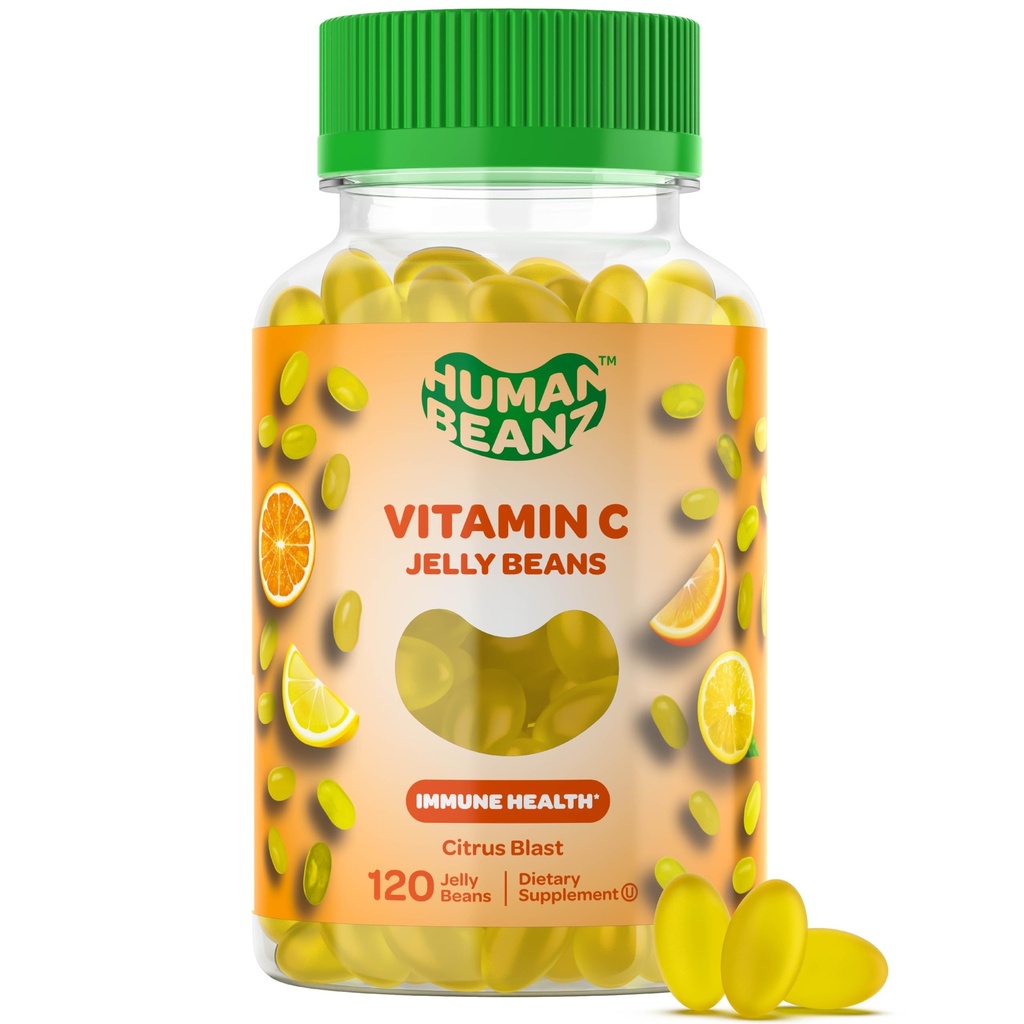 Vitamin C Jelly Bean Gummi für Erwachsene, Immununterstützung Nahrungsergänzungsmittel, Vegetarisch, 120 Citrus Blast Jelly Beans, Kosher