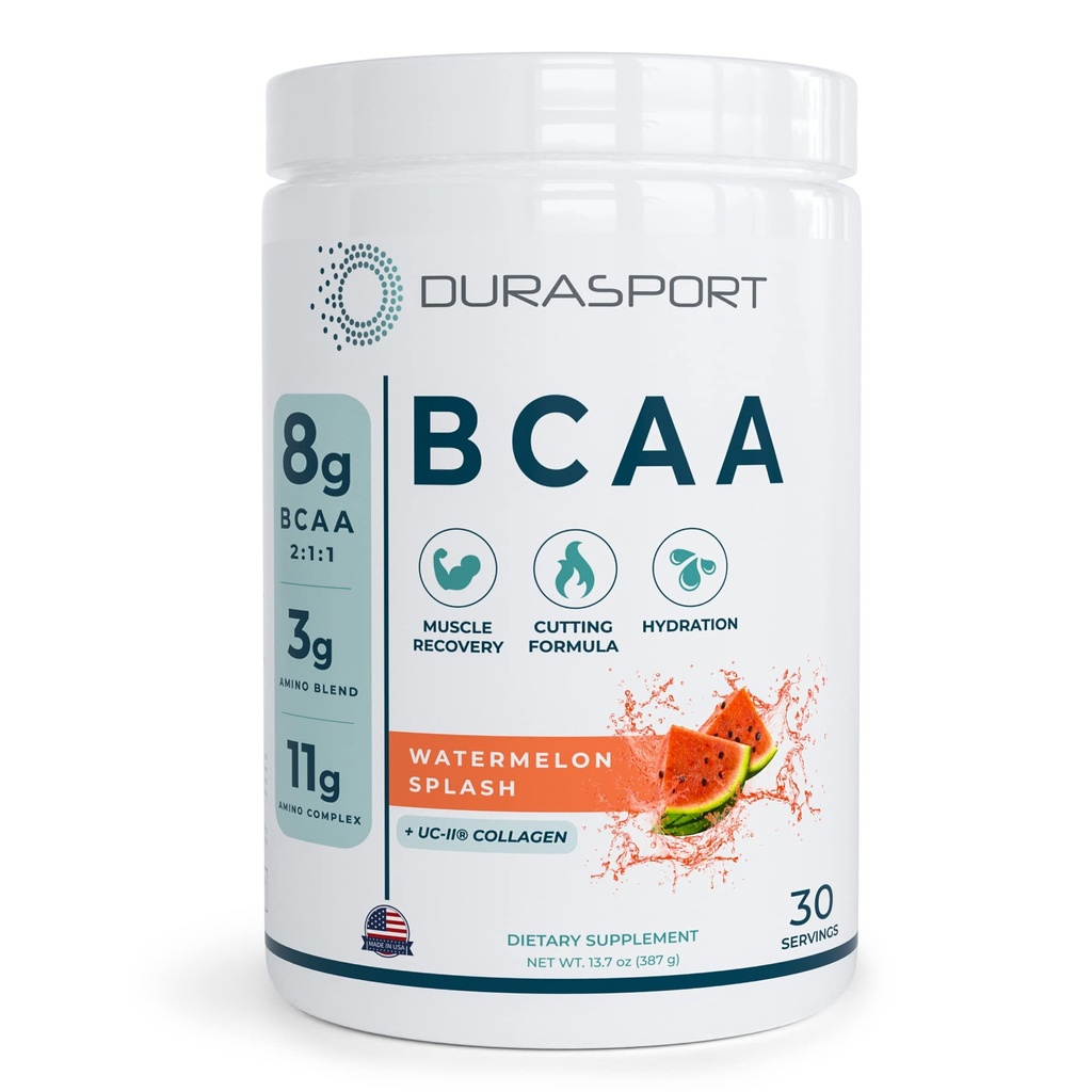 Durasport – 11g Sport BCAA | Muscle Recovery, Energy & Hydration Post Workout +UC-II Collagen | 8 Gramm 2:1:1 Verzweigte Kette Aminosäuren + 3g Amino & Hydration Blend | Watermelon, 30 Serv
