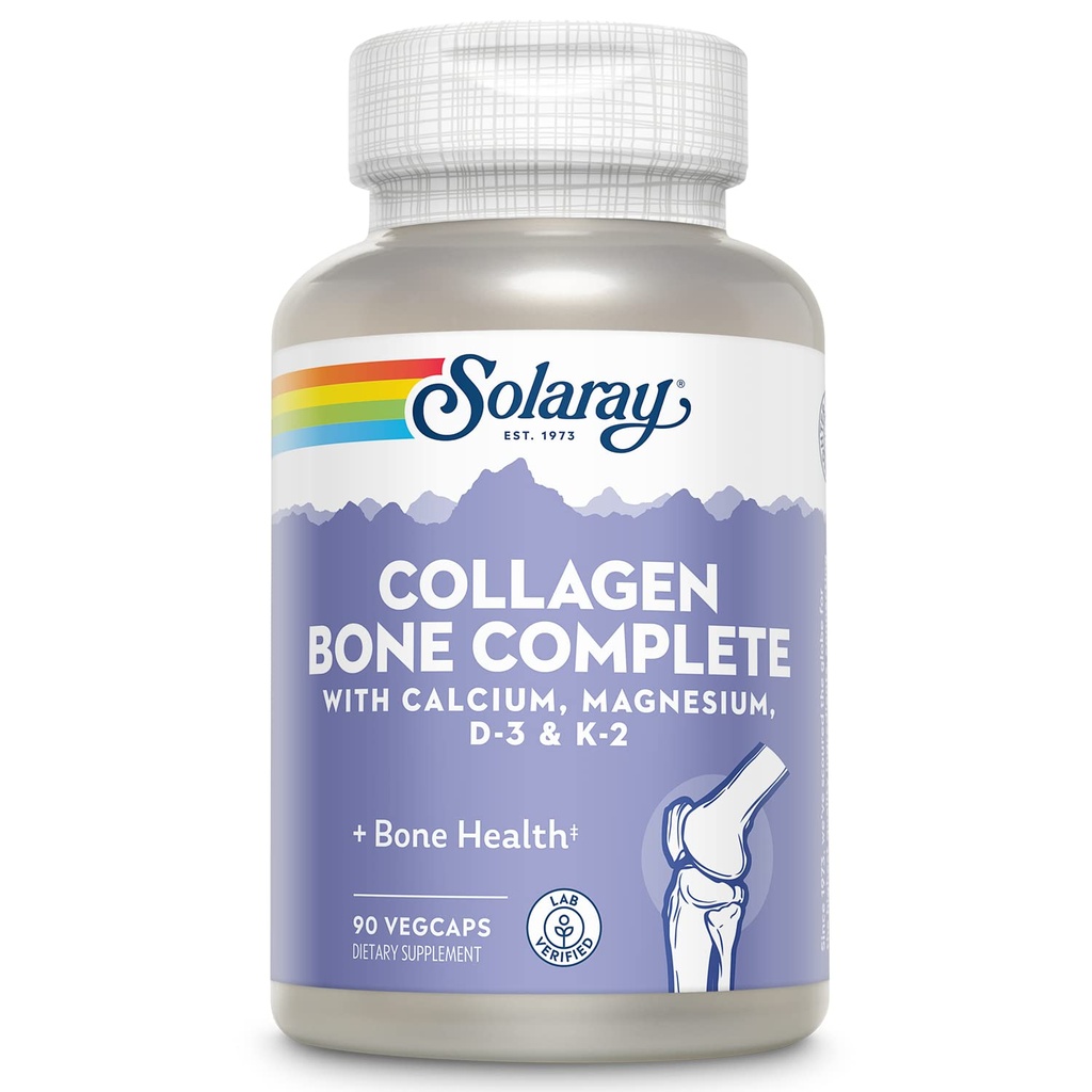 SOLARAY Collagen Bone Complete | Advanced Bone Matrix Formel mit Pflanze Calcium & Magnesium | 30 Portionen | 90 VegCaps