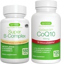 Super B-Complex 180 Tabletten + High Absorption CoQ10 100mg 120 Softgels Energy Bundle, methyliert enthaltene erhaltene Freisetzung B Complex + CoQ10 mit Vitamin E & D-Limonen, von Igennus