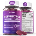 Resveratrol Supplément 1500mg - Resveratrol Gummies supporte NAD+, NMN & NMNH Synergy, avec Quercetin, Graines de raisin, Extraits de baies d'açai pour Antioxydant, Vieillissement en santé et longévité, Peau, Cerveau - 2Pcs