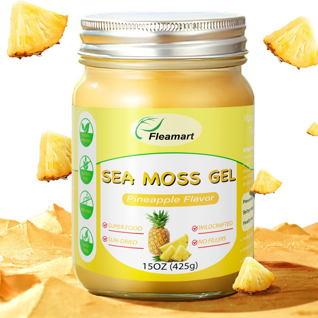 15OZ Sea Moss Gel Irish Wildcrafted Seamoss Gel, Vegan Superfood Vitamins Mineral Support, Pineapple Flavor