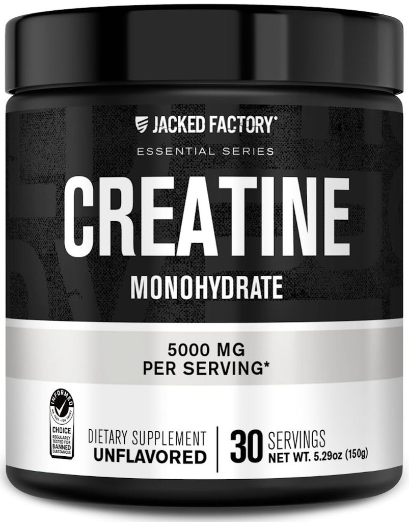 Jacked Factory Creatine Monohydrat Pulver 150g - 5g Tägliche Kreatin-Ergänzung für Männer und Frauen, Vegan-Friendly, Third-Party Getestet - 30 Servierungen, Unflavored