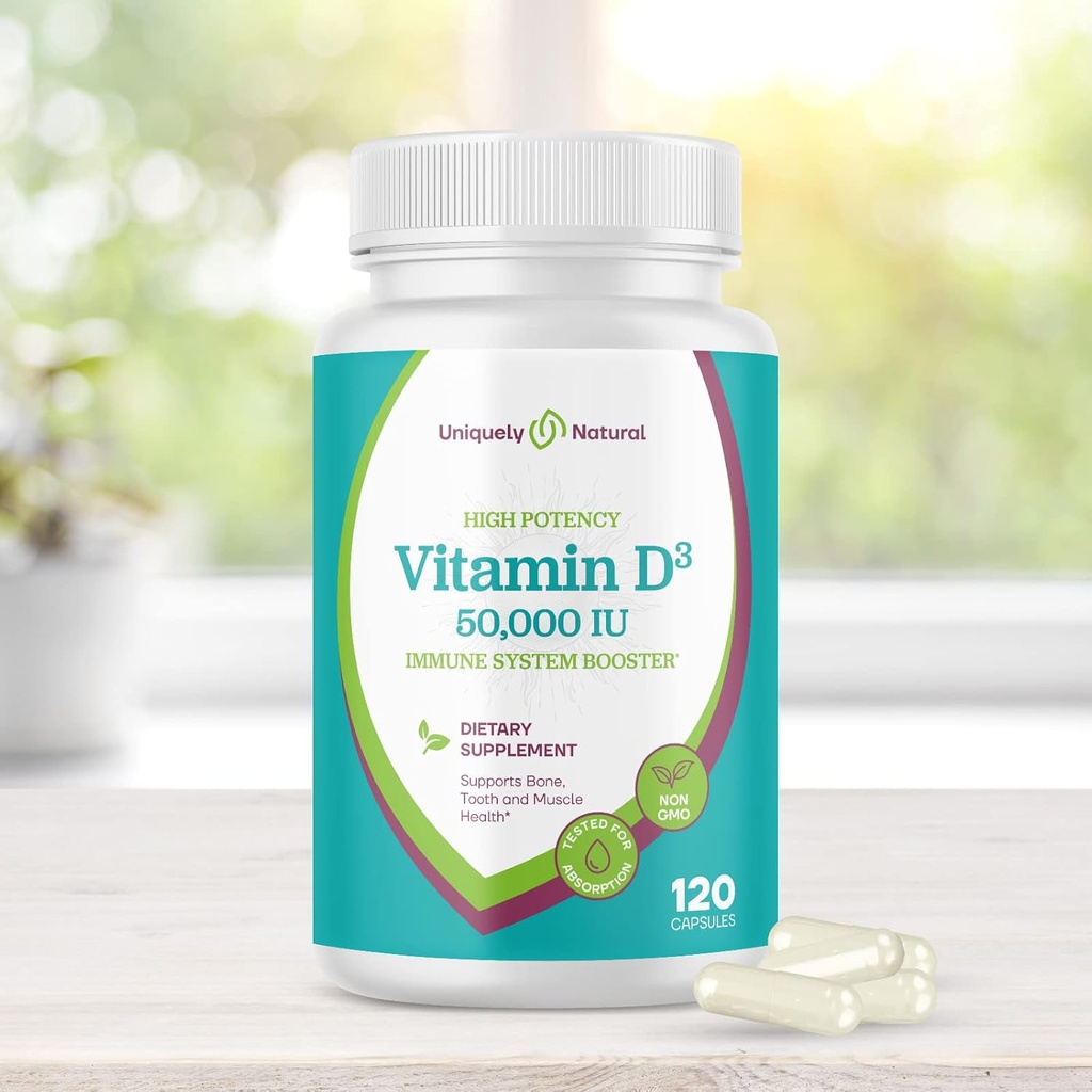 Vitamin D3 50.000 IU 125mcg Kapseln - 120 Organic Weekly Supplements, Non-GMO Gluten Free Pills, für starke Knochen, Zähne, Immununterstützung - Made in USA