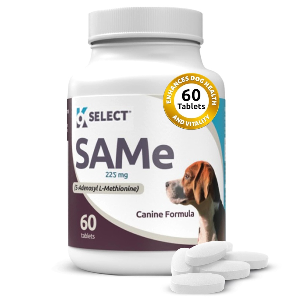 K9 Select SAM-e für Hunde: 225mg, 60 Tabletten Active S-Adenosyl-L-Methionine Liver Supplement - Kognitive und Joint Health Nutrition for Medium and Large Dogs - Gleiche Nahrungsergänzung für Hunde