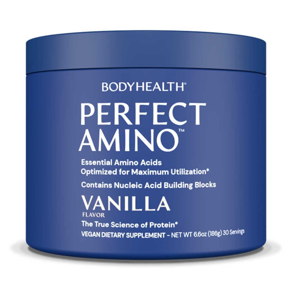 BodyHealth PerfectAmino Powder - BCAA und EAA Pulver für Vor- und Nacharbeit - Aminosäure Energy Drink für Männer und Frauen, um Lean Muskel und Erholung zu unterstützen - Vanille - 30 Servietten