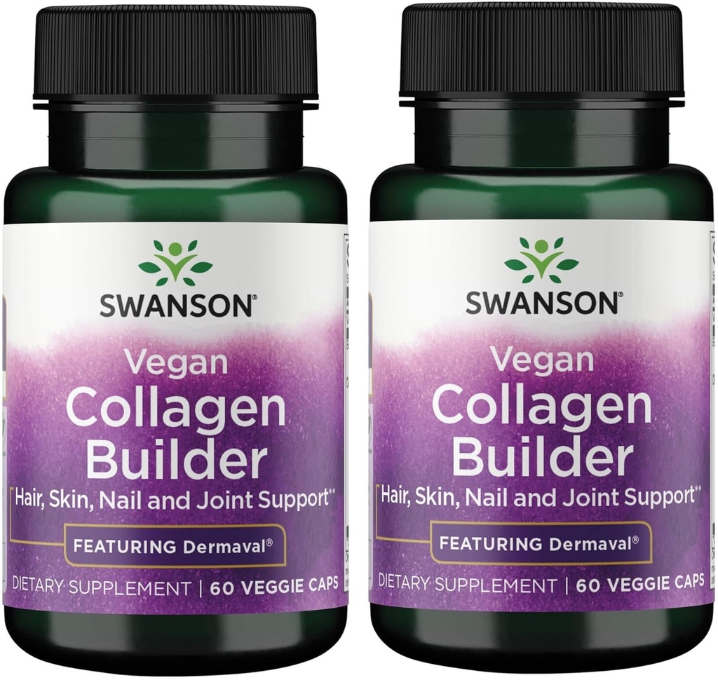 Swanson Vegan Collagen Builder - Mit Dermaval - Haar, Haut, Nagelgesundheit - 60 Veg Caps (2 Pack)