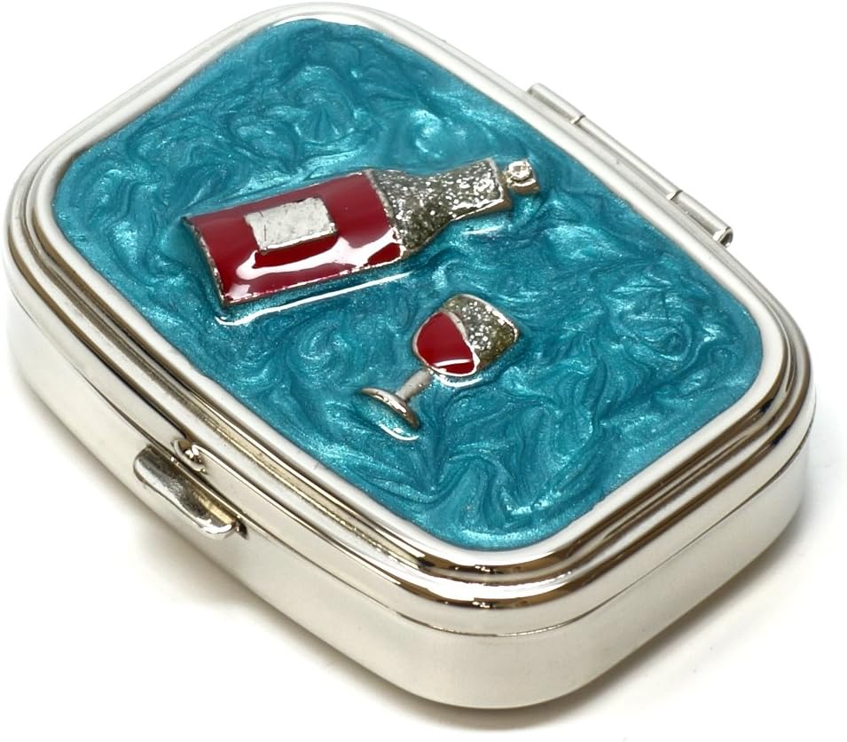 9327 Rectangular Small Pill Box Organizer Aqua Blue Silver Women Travel Pill Case Purse Pocket Container Daily Portable Medicine Vitamin Box Medication Supplement Mini Storage