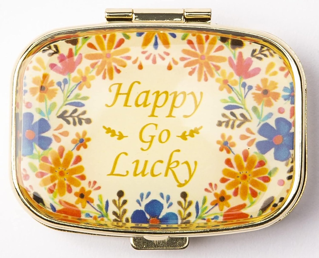 AmyZone Metall Pille Organizer Travel Friendly Portable Compact Pille Box Süße Pille Fall Vitamine/Tylenol/Fish Oil/Supplements/Meds/Tablet für Geldbeutel/Pocket (Happy Go Lucky)