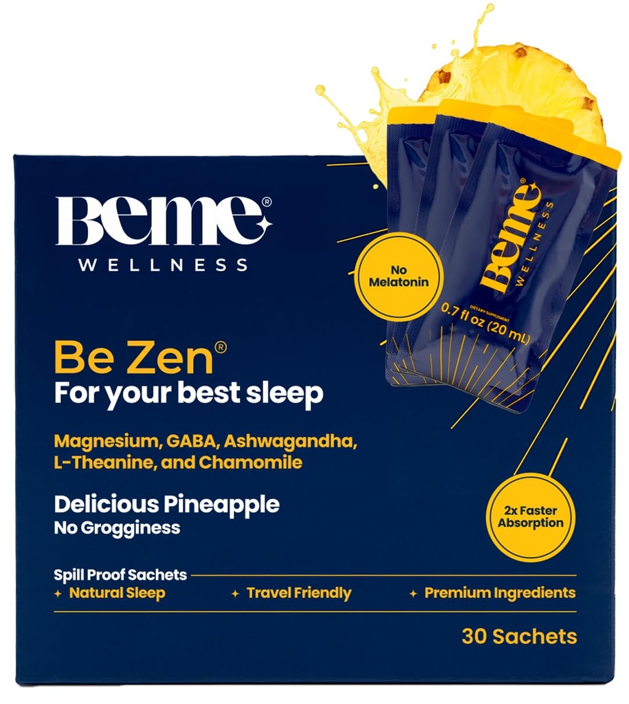 BeMe BeZen Schlafhilfe Ergänzung natürlich ohne Melatonin - 2X Absorption als Pillen - Schlafhilfen für Erwachsene mit Magnesium, Ashwagandha, Kamille, L-Theanin & GABA - Köstliche Ananas
