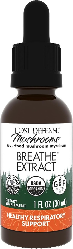 Host Defense Breathe* Extrakt - Immun- & Respiratorische Unterstützung Mushroom Liquid Supplement - Kräuter Lung Health Supplement mit Chaga, Reishi & Cordyceps - 1 fl oz (30 Servierungen)*