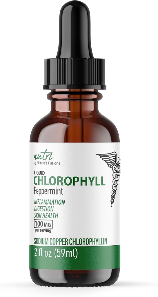 Nature's Fusions Nutri Liquid Chlorophyll Peppermint 100mg - Interner Deodorant & Detoxifier - Flüssigkeitstropfen - 2 fl oz (59 Servierungen, 100mg pro Servierung) - Clorofila Liquida