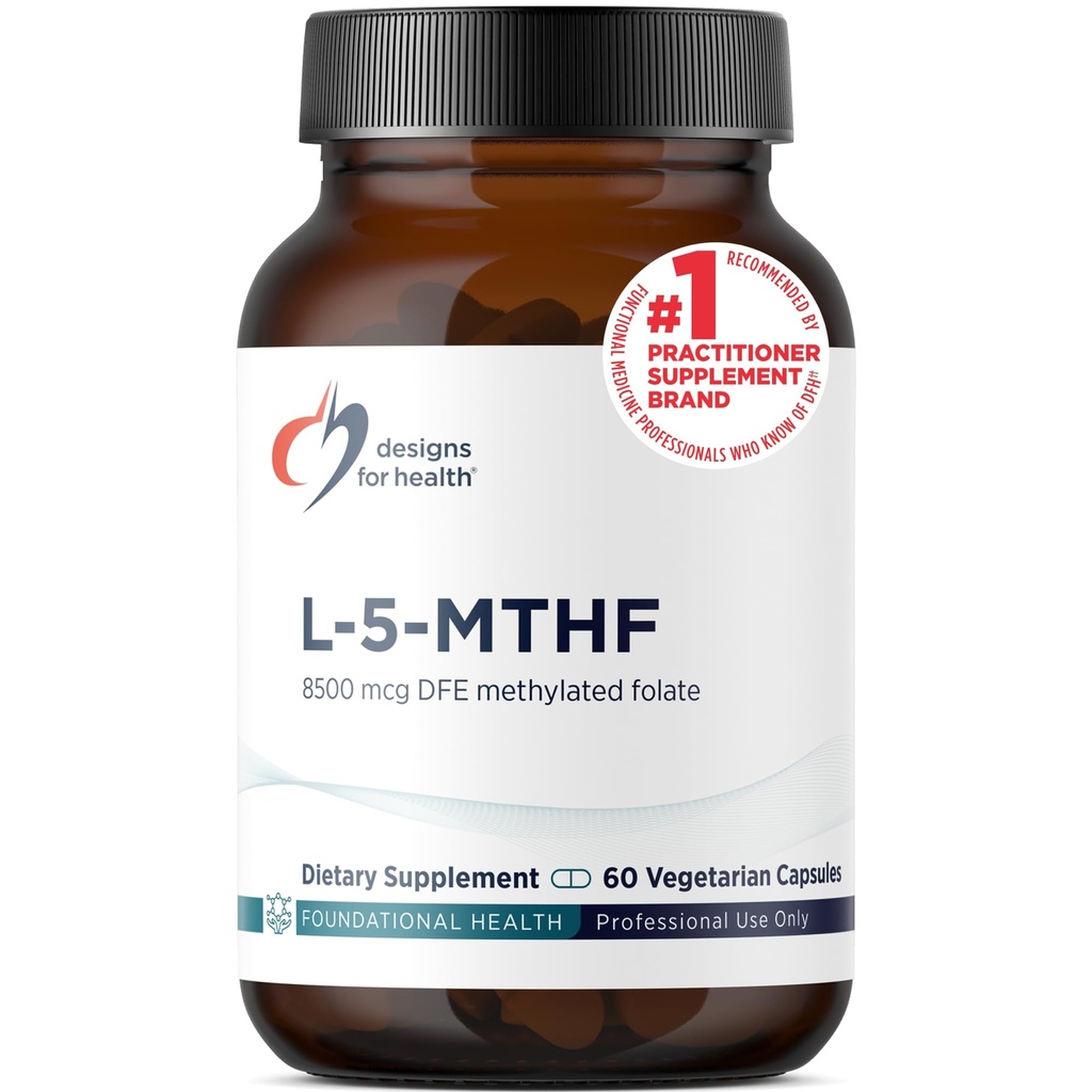 Designs für die Gesundheit L 5-MTHF - Quatrefolic L Methylfolat Supplement 5mg (8500 DFE) - Methyliertes Folat Supplement für Frauen und Männer - unterstützt Methylierung - Nicht-GVO, glutenfrei (60 Kapseln)