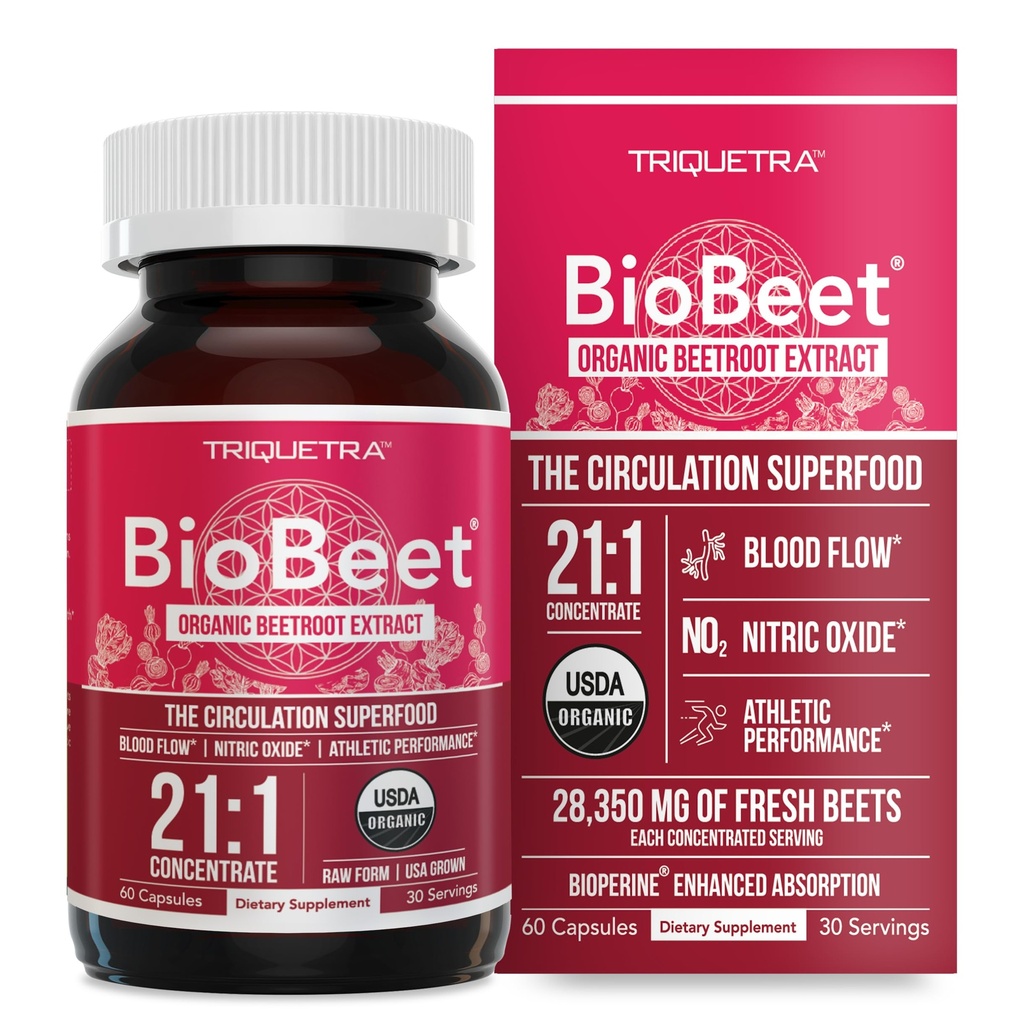 BioBeet® Max Strength Beet Root Capsules - 21:1 Konzentrat, Jede Servierung abgeleitet von 28,350 mg Organic Beetroot - Absorptionsverbesserung mit BioPerine® Black Pepper Extract (60 Kapseln)