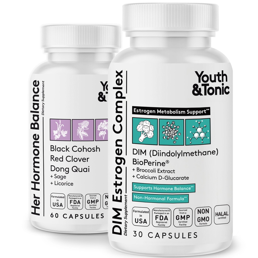 Jugend & Tonic Menopause & PMS Unterstützung für Frauen durch Balanced Estrogen Metabolism – 90 Pillen mit DIM Black Cohosh Red Clover Dong Quai Soy Isoflavones