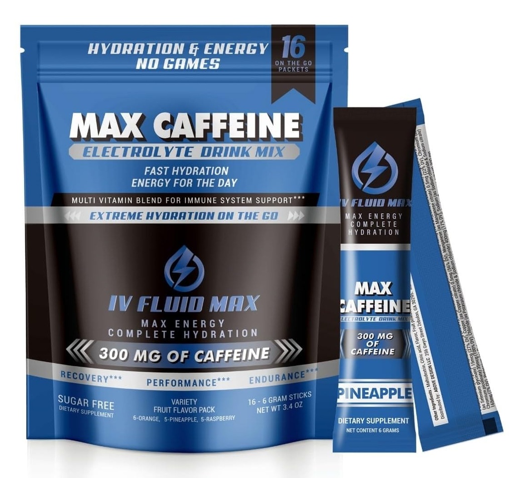 Accélération d'hydratation - 300 mg de caféine - Mélange d'électrolyte + de boisson énergétique - Pré-entraînement / boisson de récupération