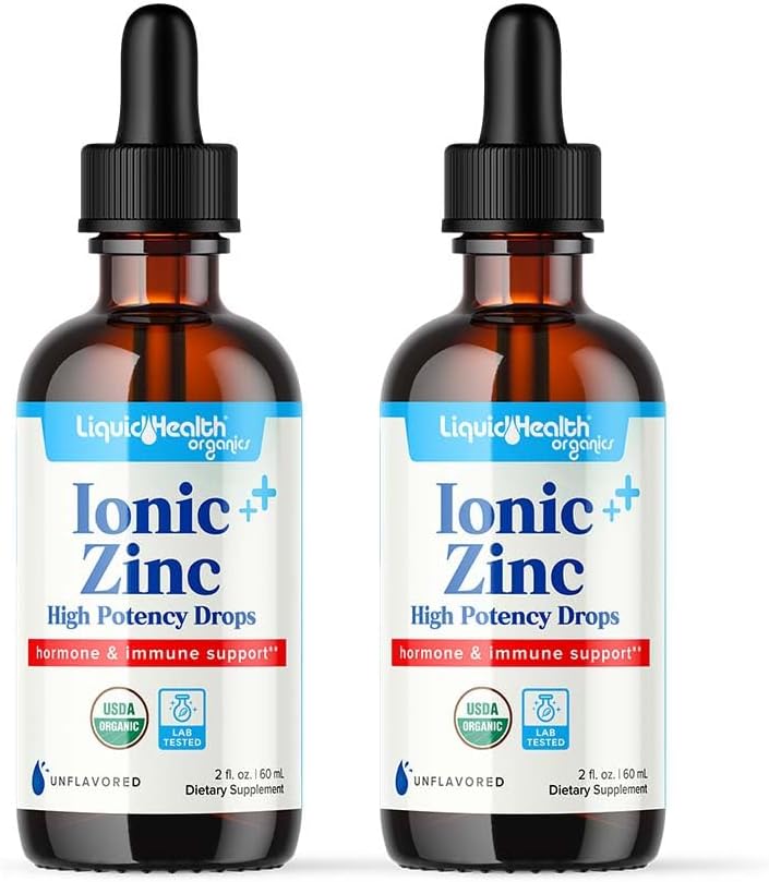 LIQUIDHEALTH USDA Organic Ionic Zinc High Potency Drops - Trace Mineral Liquid Vitamin Supplement für Erwachsene, Kinder - Immun- & Verdauungsunterstützung, Haut & Wound Gesundheit - USA Made, Vegan, Non-GMO (2 Pack)