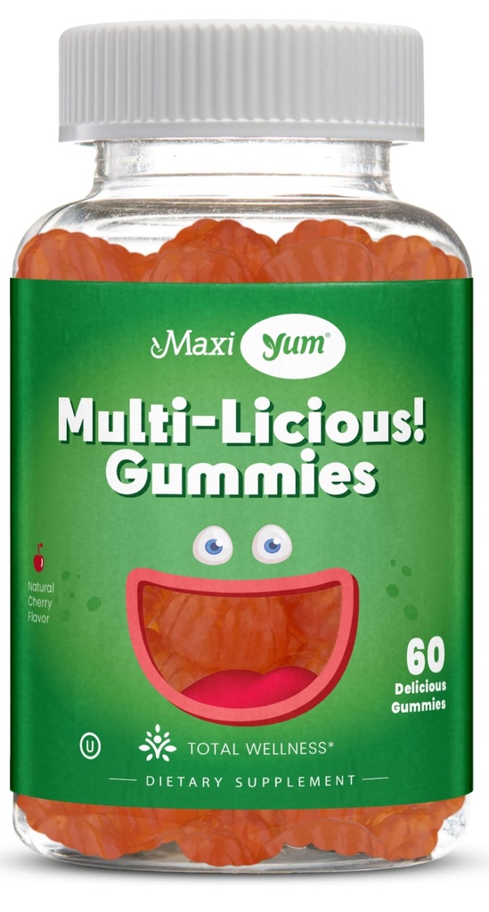 Maxi Santé Multivitamines vitamines pour les adultes et les enfants - Multivitamines gommées aromatisées aux cerises - 60 vitamines pour les femmes et les hommes - Multivitamines gommées aux femmes et aux hommes