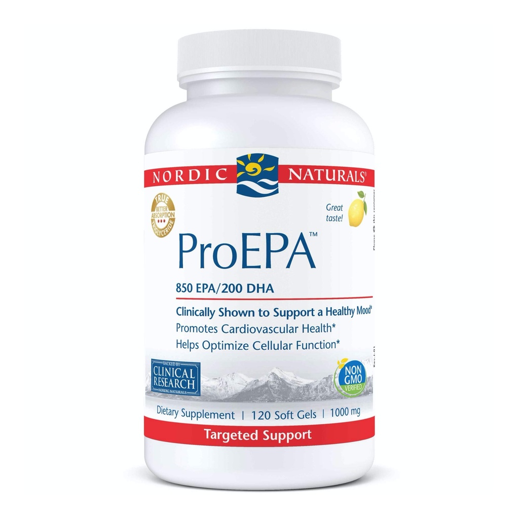 Nordic Naturals ProEPA, Lemon - 120 Soft Gels - 1210 mg Omega-3 - High-Intensity EPA-Formel für gesunde Stimmung, Herz-Gesundheit & Cellular-Funktion - Non-GMO - 60 Portionen
