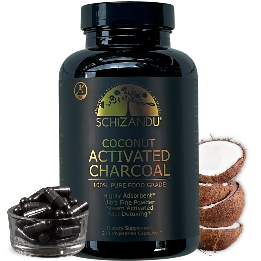 Schizandu Activated Coconut Charcoal Capsules- Unterstützt Gesundheit - Vegan, Organic, Non-GMO, No Additives - X-Large Flasche 210 Count