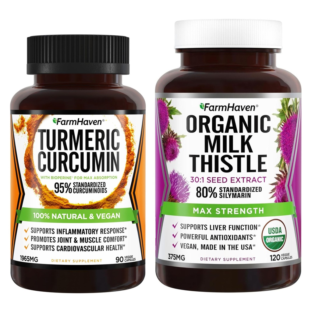 FarmHaven Milk Thistle 120 Kapseln und Kurkumin 90 Kapseln