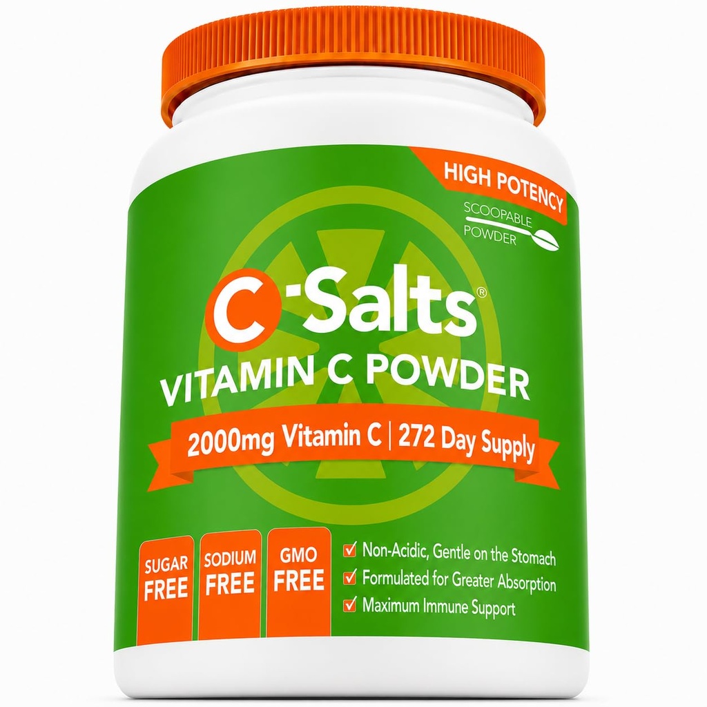 C-Salts Vitamin C Powder Supplement - 100% reines hoch dosiertes gepuffertes Vitamin C-Pulver für Immununterstützung - bio, Sugar-Free, Vegan, Non-GMO, Stomach-Friendly, Original 26 oz