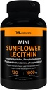 ML Naturals Mini Lécithine de tournesol 1000 mg 120 Softgels, facile à avaler, soutient la santé du cerveau. Non-OGM, NSF-Certifié et cGMP-Compliant