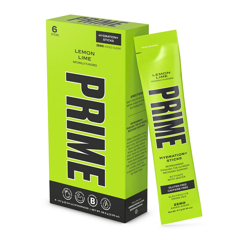 PRIME HYDRATION+ Sticks Lemon Lime | Hydration Pulver Single Serve Sticks | Elektrolyt Pulver auf dem Go | Low Sugar | Caffeine-Free | Vegan | 6 Sticks