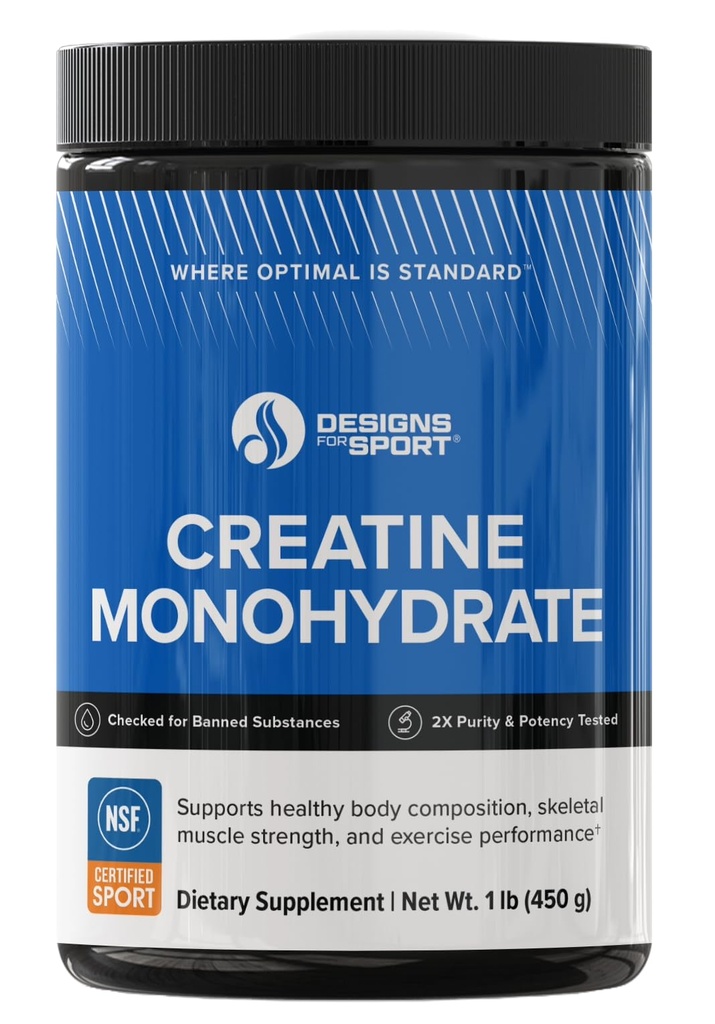 Designs for Sport Micronized Creatine Monohydrate Poudre non aromatisée - NSF certifié pour le sport, 90 portions, soutient la récupération musculaire, la santé cérébrale, la force avant et après l'entraînement