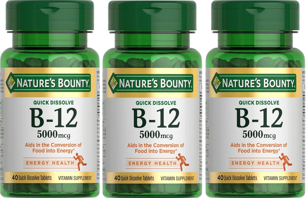 Vitamine B-12 5000 mcg, 40 comprimés à dissolution rapide (paquet de 3)