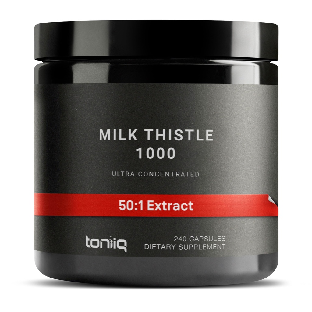 Thistle de lait Toniiq - Extrait ultra-haute puissance 50:1 avec 80% de Silymarin - hautement concentré - Laboratoire tiers testé - 240 capsules